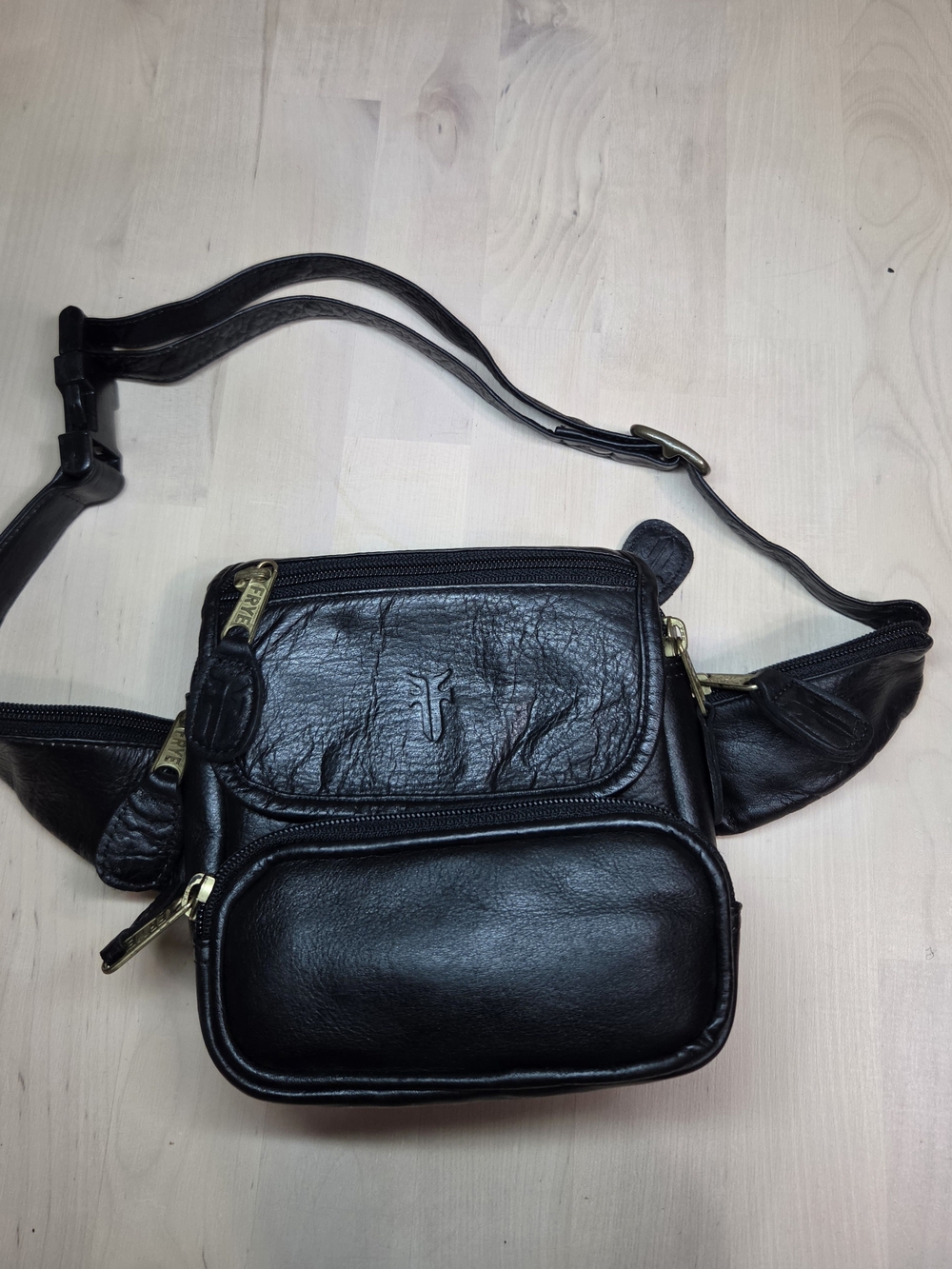 Vintage FRYE Rare Black Leather Fanny Pack Belt Bag Purse Heavy Duty